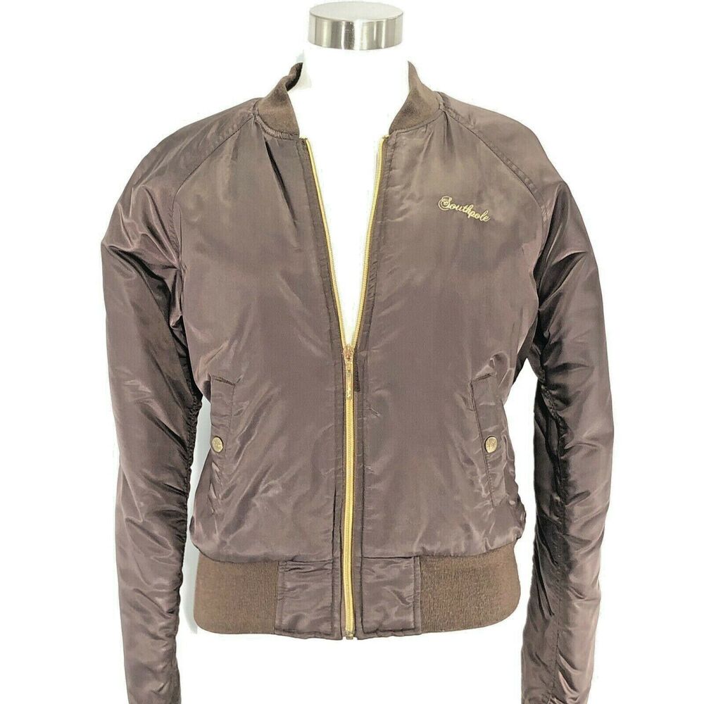 SouthPole Womens Size Large Jacket Puffer Coat Brown Vintage Full Zip Nylon Y2K